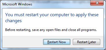 Windows Virtual Memory Settings, Restart
